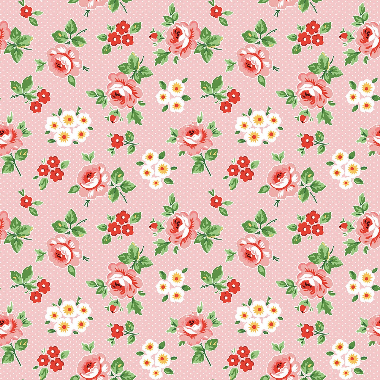 Fabric Poppie Cotton Pink Hand Picked Flower Market by the Quarter Yard FM25408